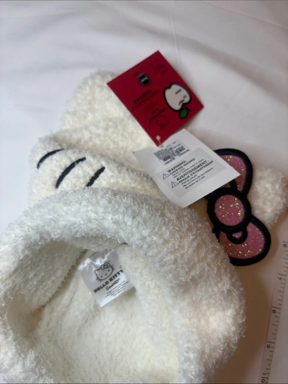 Sparkly Bow Kitten Ears Hello Kitty Face Beanie Plush Soft Fluffy Fleece NWT